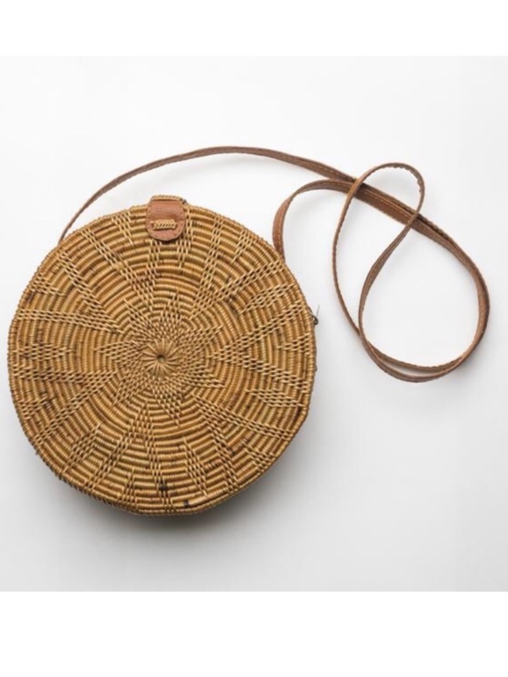 Free People Hartwood House "Sol" Woven Round Straw Camel Brown Crossbody Bag - Picture 3 of 12